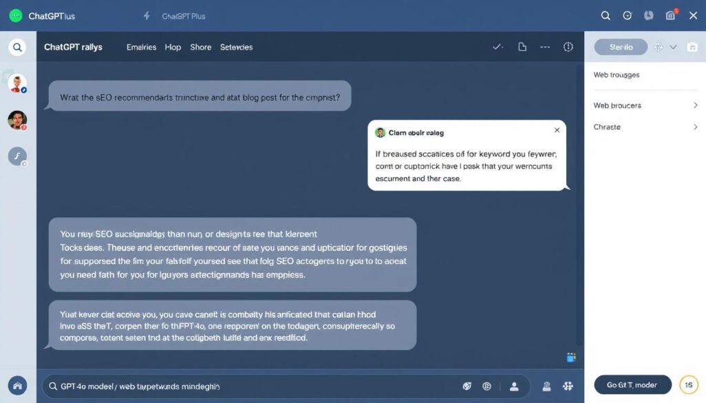ChatGPT Plus interface showing SEO analysis and content optimization features