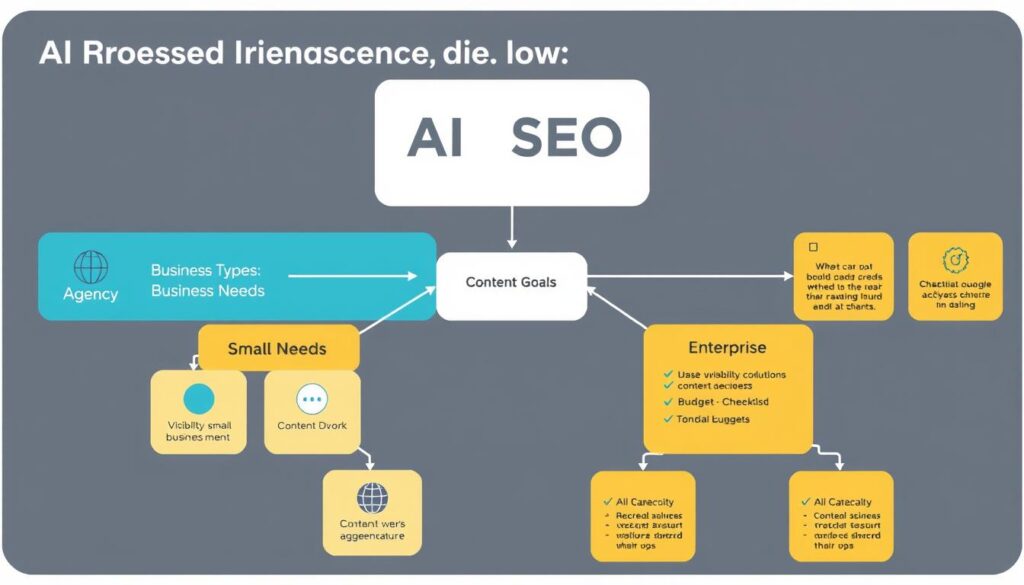 Decision framework for choosing AI SEO tools based on business needs and goals