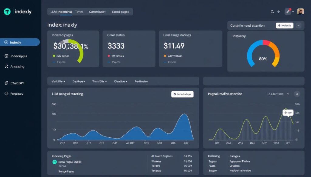 Indexly dashboard showing indexing status and LLM visibility tracking