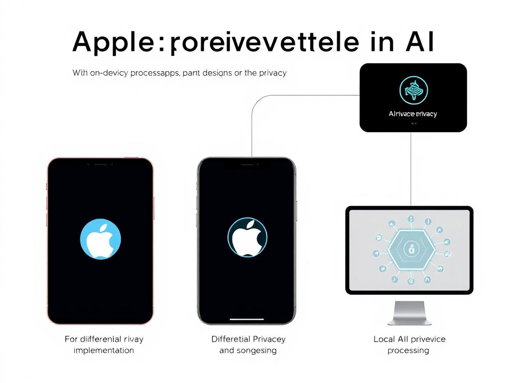 Case study of Apple's privacy-preserving approach to AI showing on-device processing and minimal data collection
