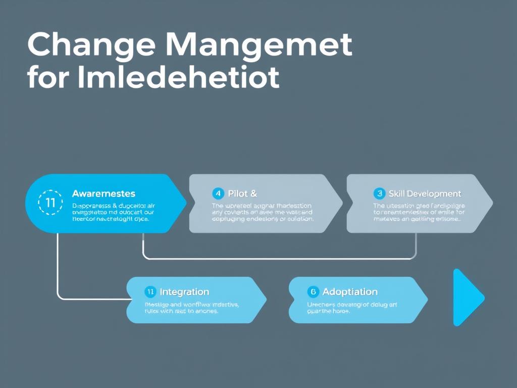 Change management framework for AI implementation showing key phases from awareness to adoption