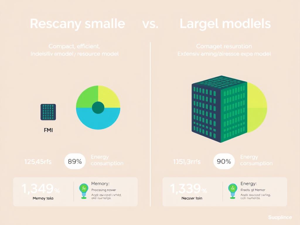 Comparison of resource usage between small and large AI models showing reduced computational demands
