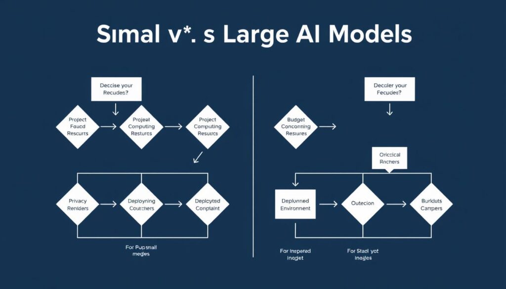 Decision flowchart for choosing between small and large AI models based on project requirements