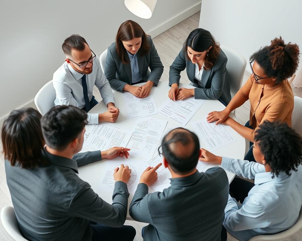 Diverse group of stakeholders collaborating on ethical AI implementation