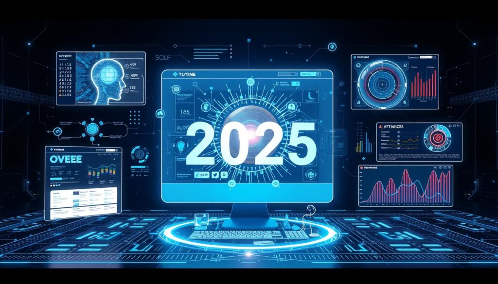 Futuristic visualization of AI and web development in 2025