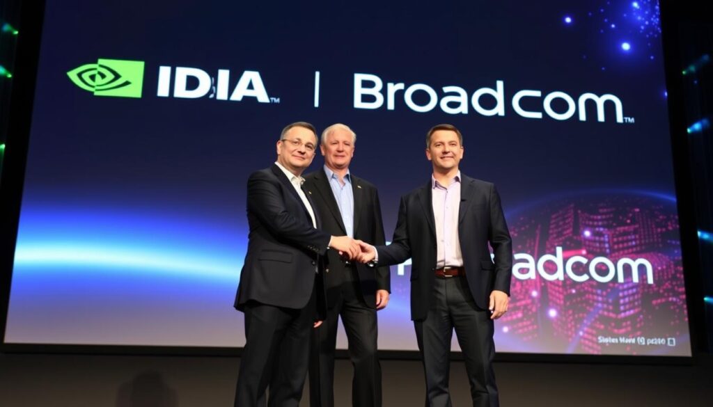 NVIDIA and Broadcom executives announcing their strategic partnership for AI accelerator deployment