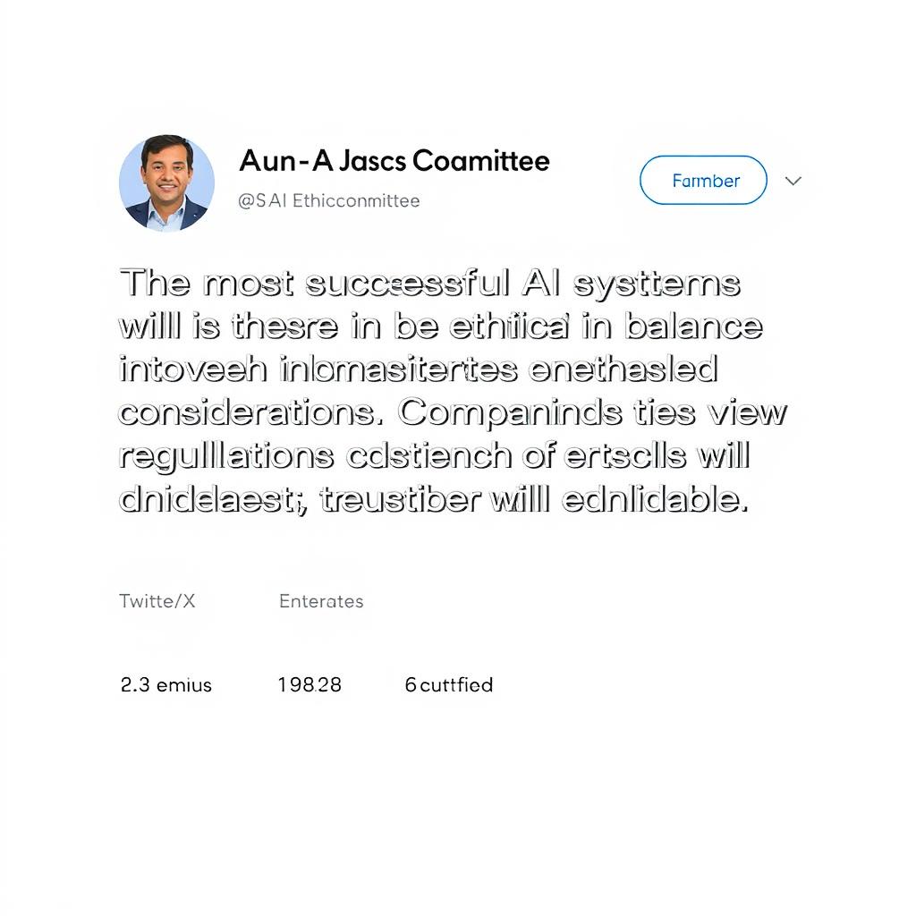 Tweet-style quote from EU AI Ethics Committee member about balancing AI innovation with ethical considerations