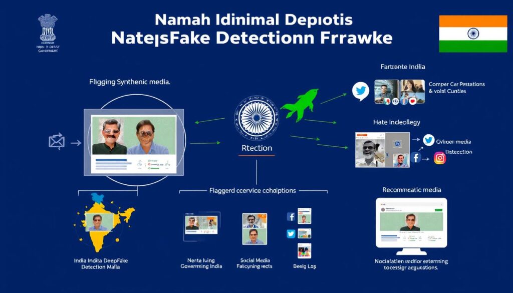 India's National Deepfake Detection Framework showing detection technology and implementation across digital platforms