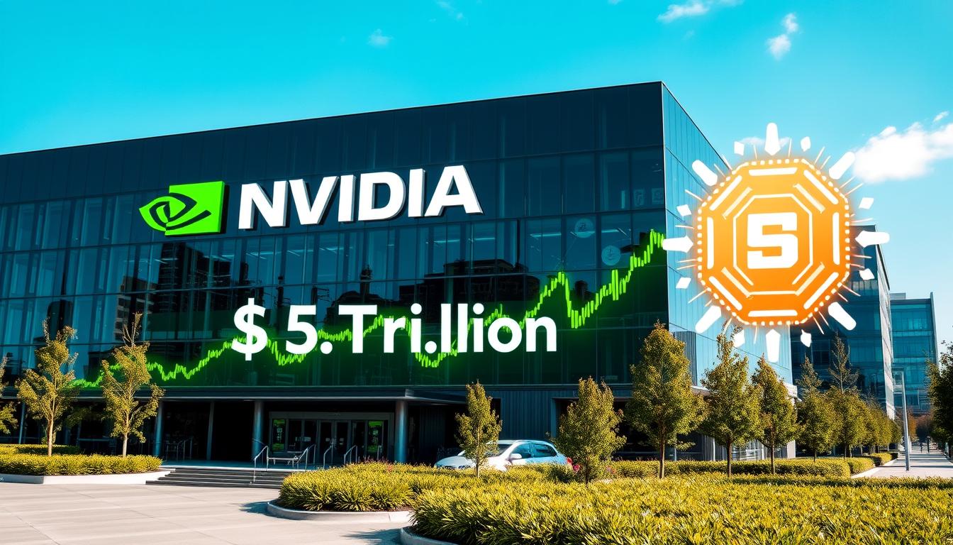 NVIDIA headquarters with stock chart showing $5 trillion valuation milestone for Top 5 AI News of the Week November 2025