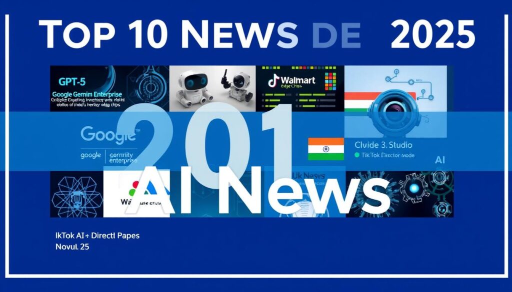 Top 10 AI News of the Week - Nov 2025 showing various AI innovations including GPT-5, Gemini Enterprise, and AI regulatory frameworks