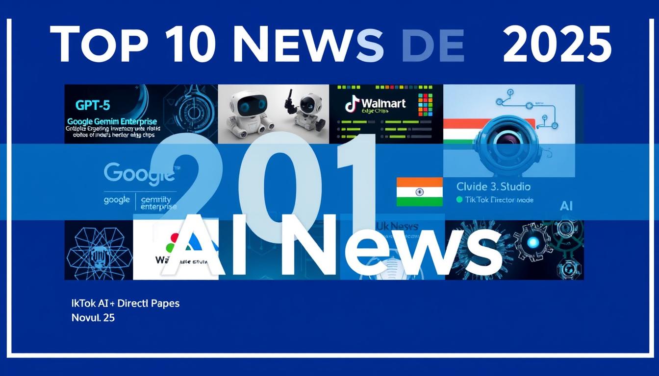 Top 10 AI News of the Week - Nov 2025 showing various AI innovations including GPT-5, Gemini Enterprise, and AI regulatory frameworks