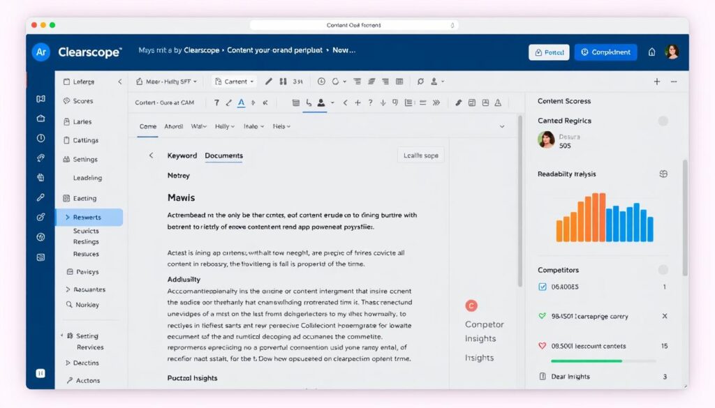 Clearscope content optimization platform showing content score and keyword recommendations
