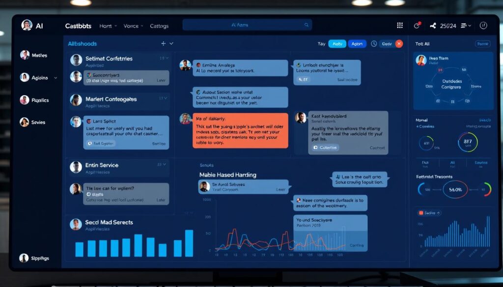 Customer service dashboard showing AI chatbots handling multiple conversations
