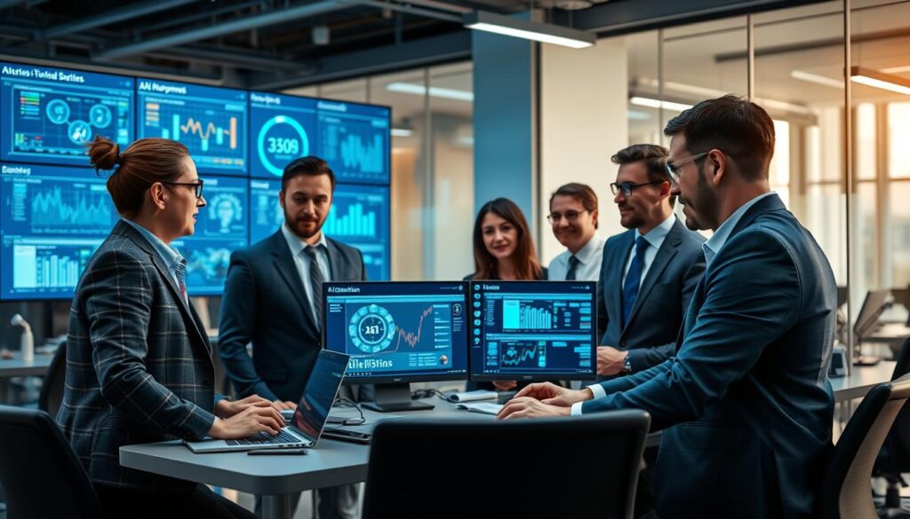 Diverse team of professionals implementing new AI models from December 2025 releases