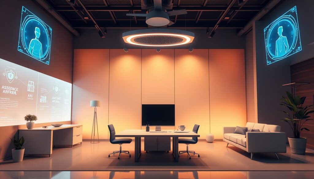 Futuristic concept of ambient AI integrated into everyday environments