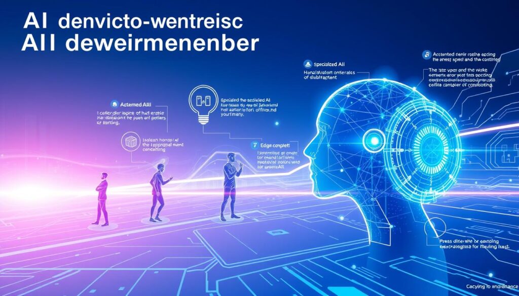 Futuristic visualization of AI development trends beyond December 2025