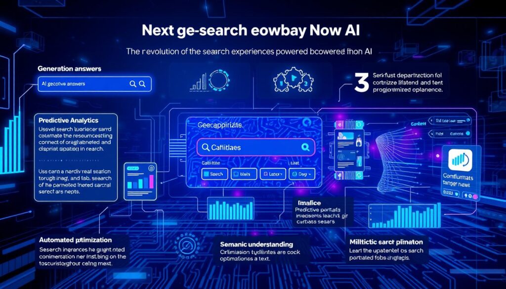 Futuristic visualization of AI-powered search experiences and SEO optimization