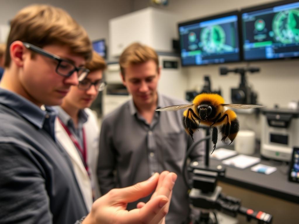 MIT engineers with tiny aerial microrobot flying at bumblebee speeds
