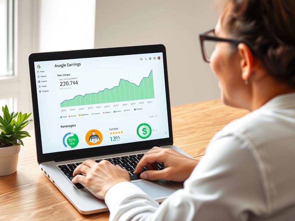 Person checking AdSense earnings dashboard on laptop