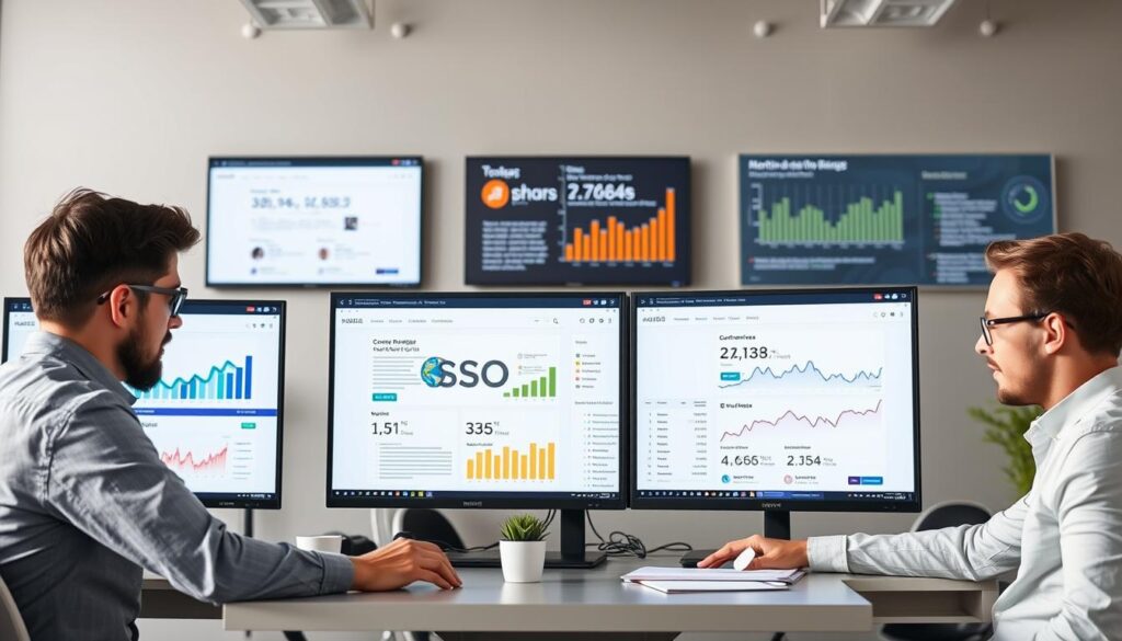 Team implementing generative AI SEO software strategies for their website