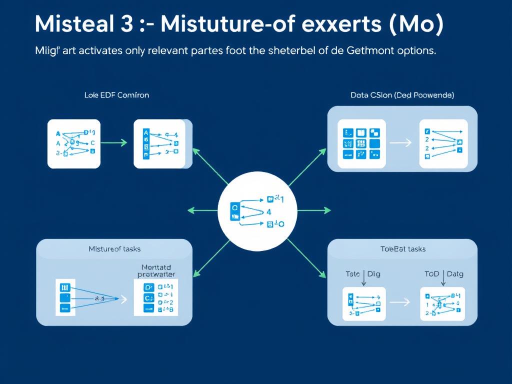 Visualization of Mistral 3's mixture-of-experts architecture showing how it activates only relevant parts of the model