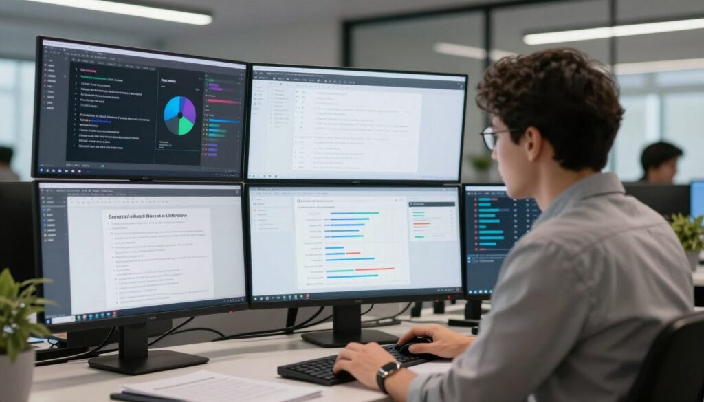 AI content strategist reviewing and supervising artificial intelligence generated content