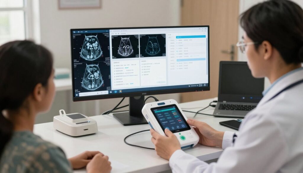 AI healthcare system diagnosing patients in remote setting showing AI Predictions for 2026 in healthcare