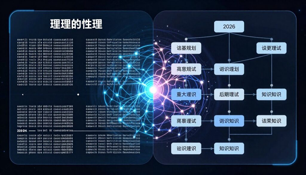 AI system demonstrating advanced reasoning capabilities with complex problem-solving visualization for AI Predictions for 2026