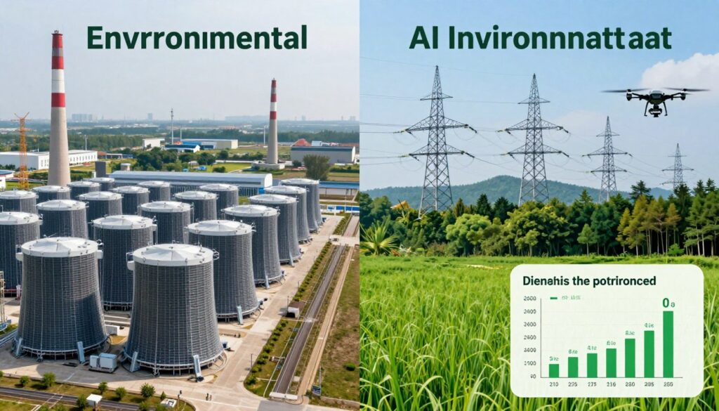 AI systems optimizing energy grid and environmental monitoring showing AI Predictions for 2026 for sustainability