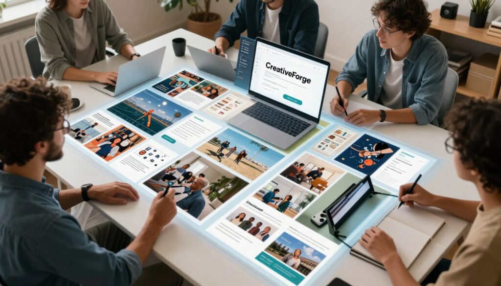 Creative professionals using CreativeForge to develop a cross-media campaign