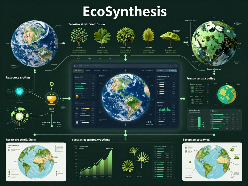 EcoSynthesis AI modeling environmental systems and optimizing sustainability solutions