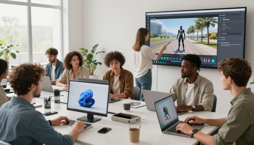 Multiple users collaborating in a MetaForge-created virtual environment