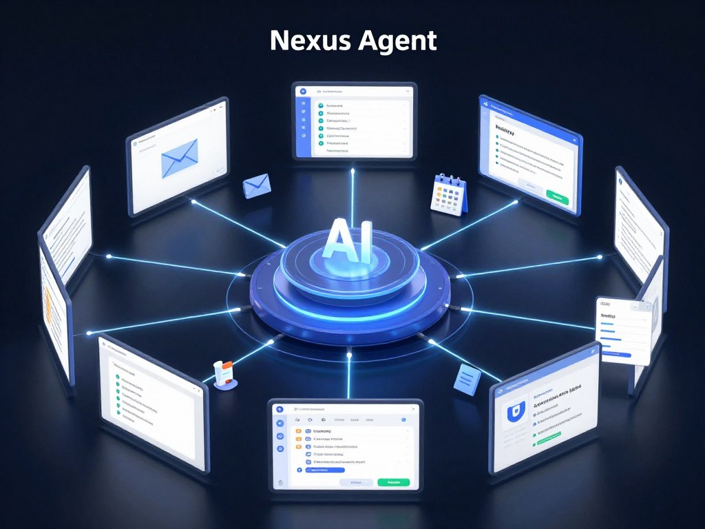 Nexus Agent orchestrating multiple digital tools and workflows simultaneously