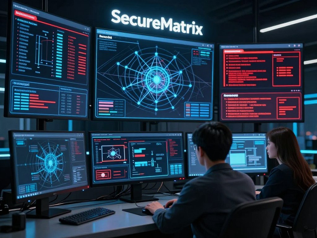 SecureMatrix AI cybersecurity system detecting and neutralizing threats in real-time