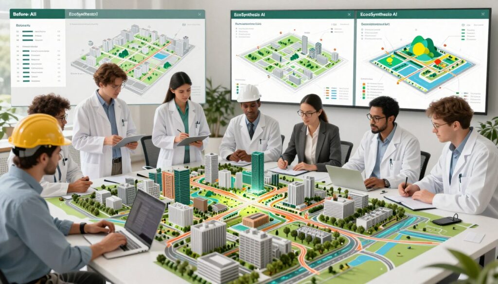 Team using EcoSynthesis to develop sustainable urban planning solutions