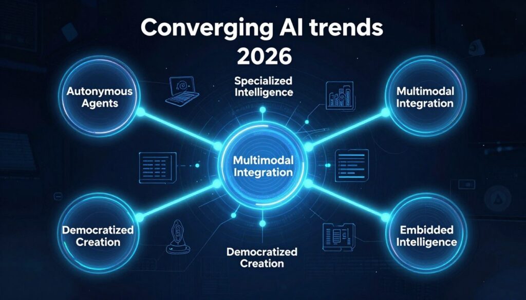 Visual representation of the convergence of key AI trends in 2026