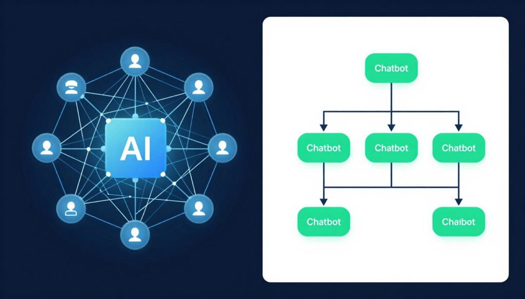 AI Agents vs Chatbots comparison visualization showing autonomous decision-making capabilities