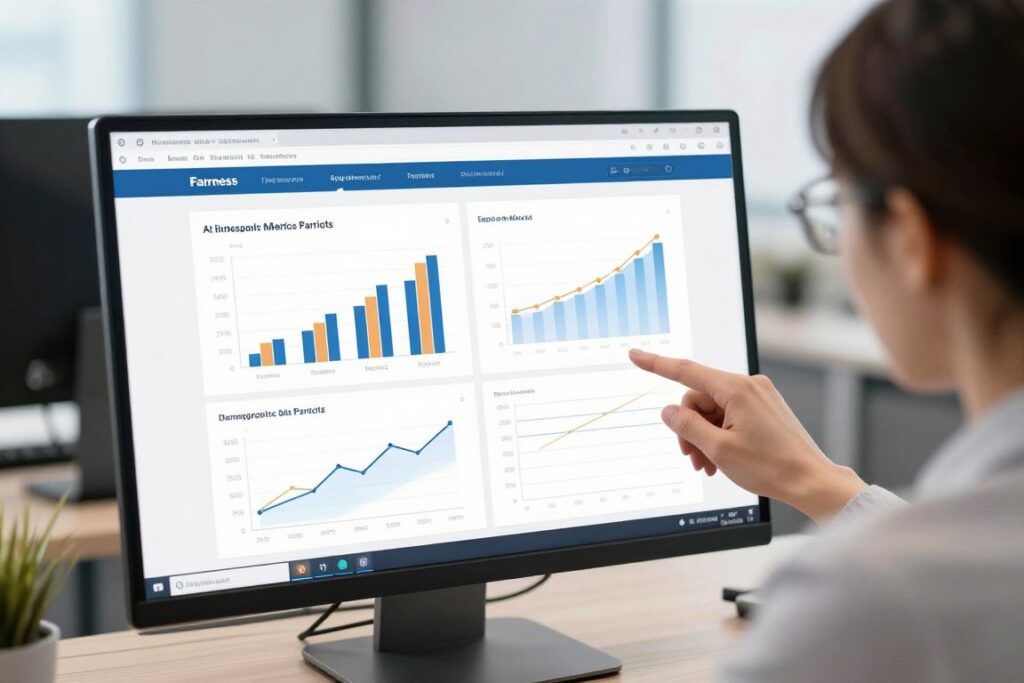 AI ethics specialist reviewing model fairness metrics and bias detection reports