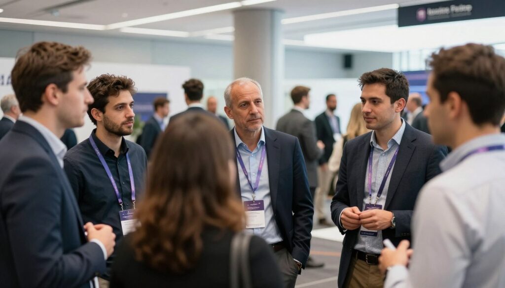 AI professionals networking at technology conference or meetup event