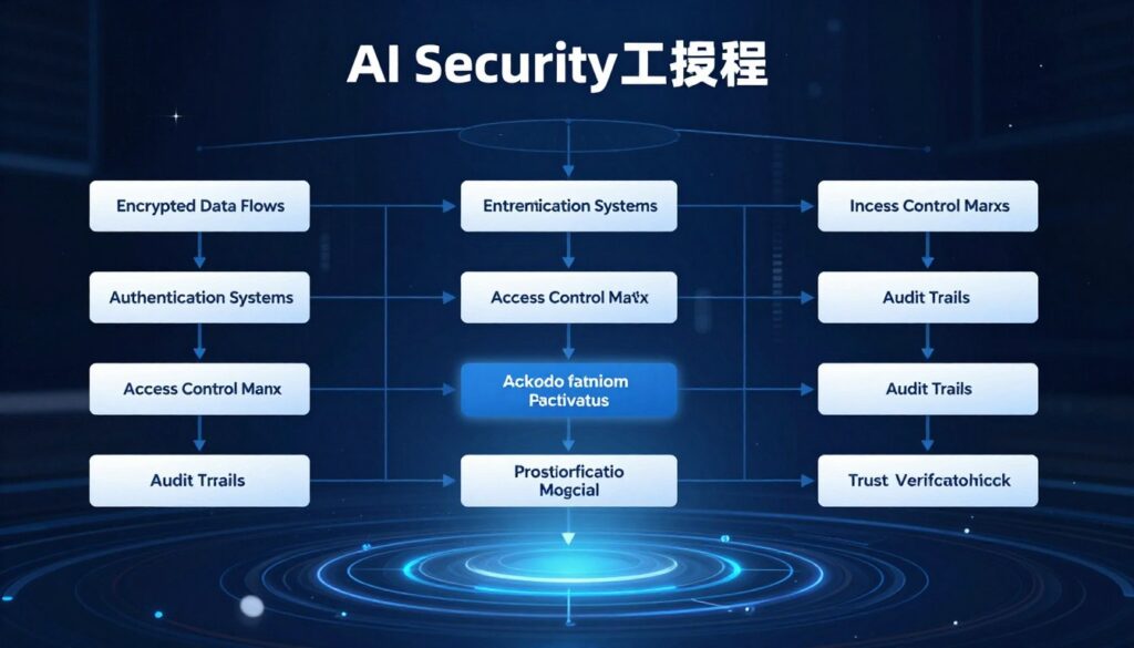 AI security framework showing encryption, access controls, and trust verification layers