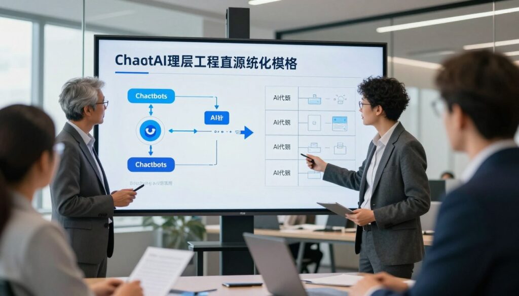 Business professional reviewing AI automation strategy with digital interface elements