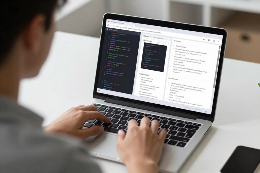 Data scientist coding statistical models using Python and Jupyter notebooks