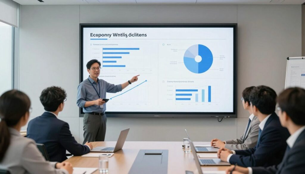 Data scientist presenting insights from machine learning analysis to business stakeholders