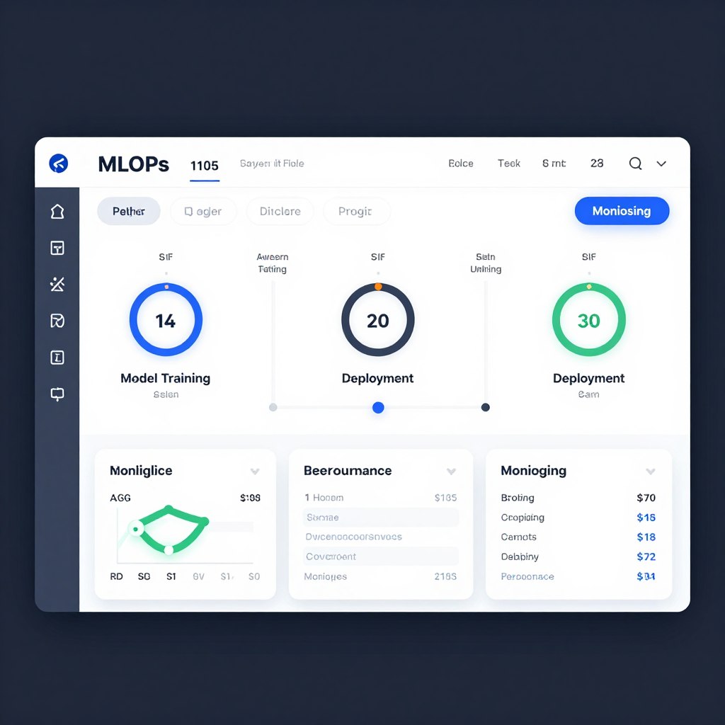 MLOps dashboard showing model deployment pipeline and performance monitoring