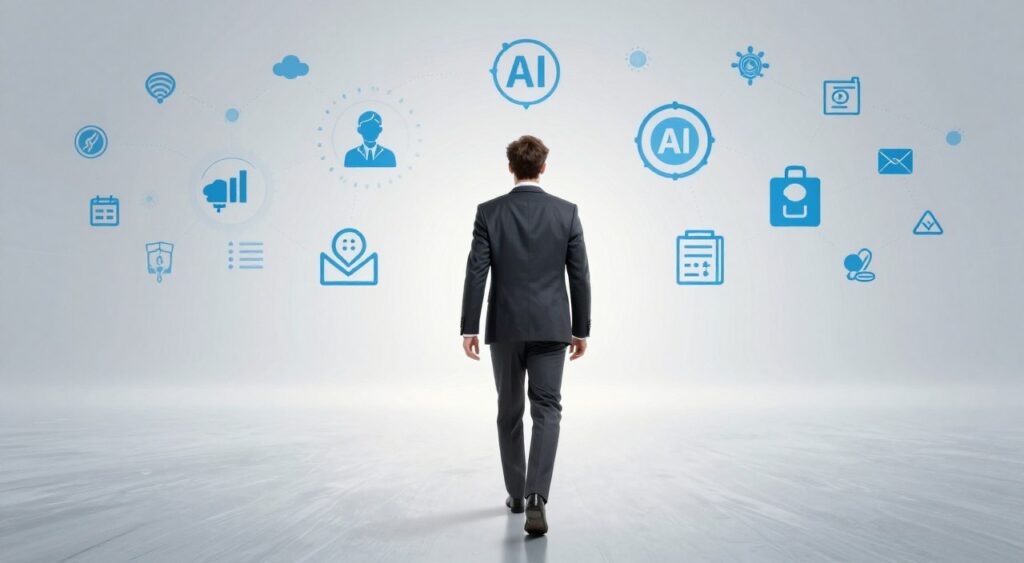 Professional walking confidently toward bright future in AI career landscape