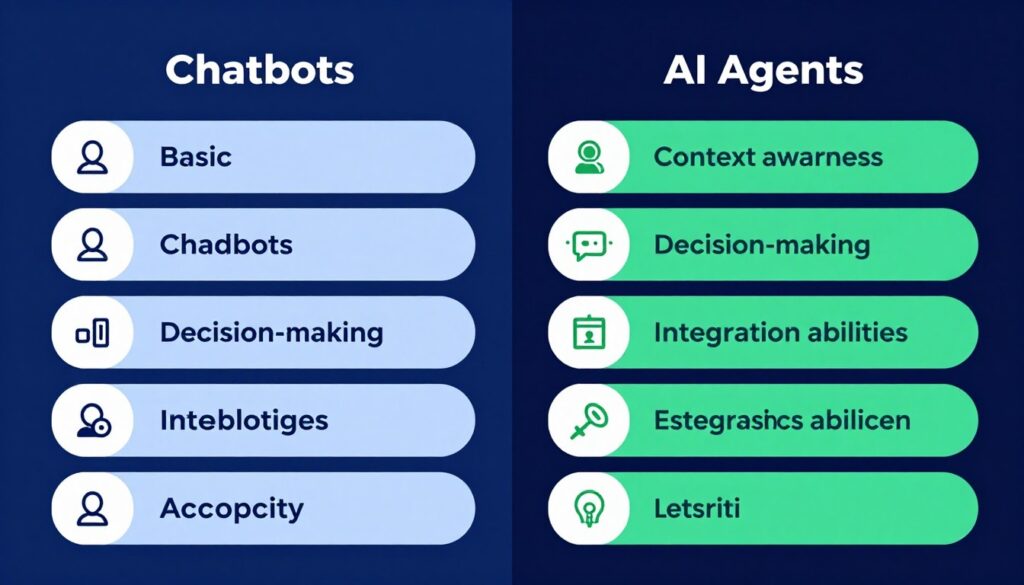 Side-by-side feature comparison chart for AI agents versus chatbots