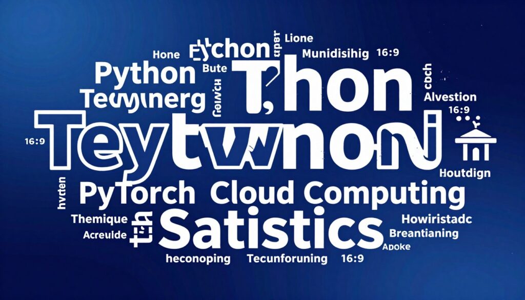 Skills word cloud for machine learning engineer featuring Python, TensorFlow, and data science