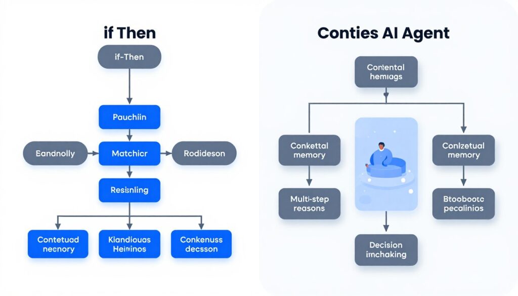 Technical architecture comparison between AI agents and chatbots showing complexity levels