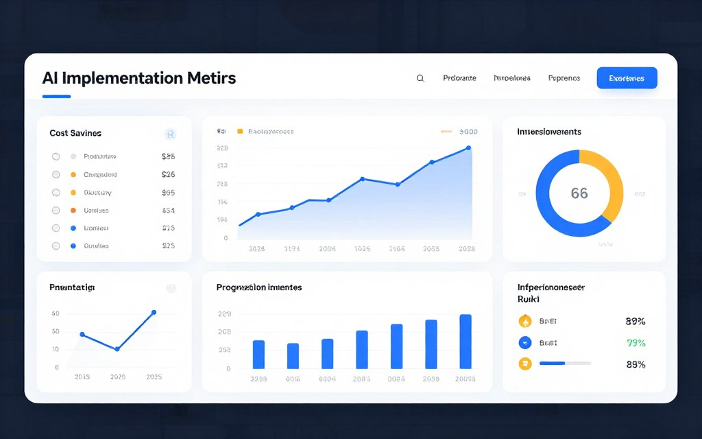 business metrics dashboard showing AI implementation ROI