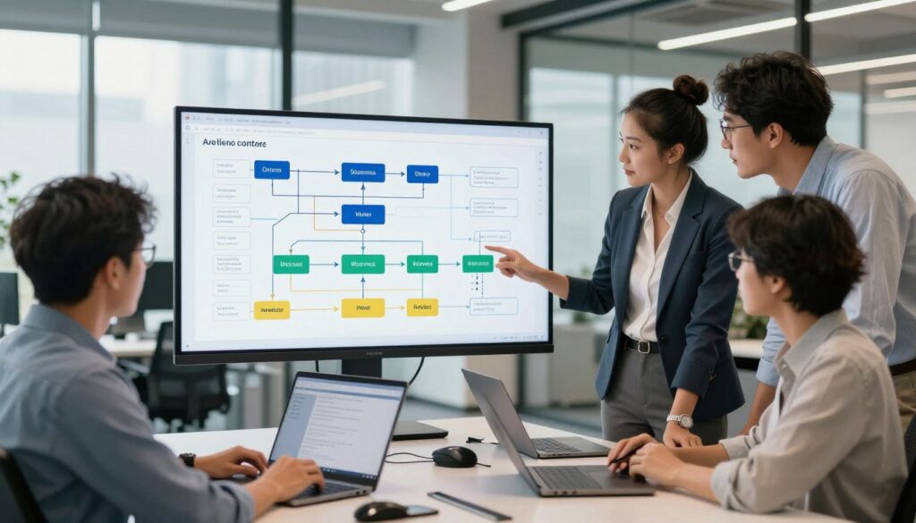 business team implementing AI agent workflows in modern office